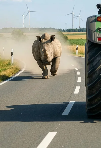 Überholvorgang auf Landstraße, Nashorn im Gegenverkehr kommt schnell näher – ‚Viel schneller als man denkt‘ (#aufjepasst)